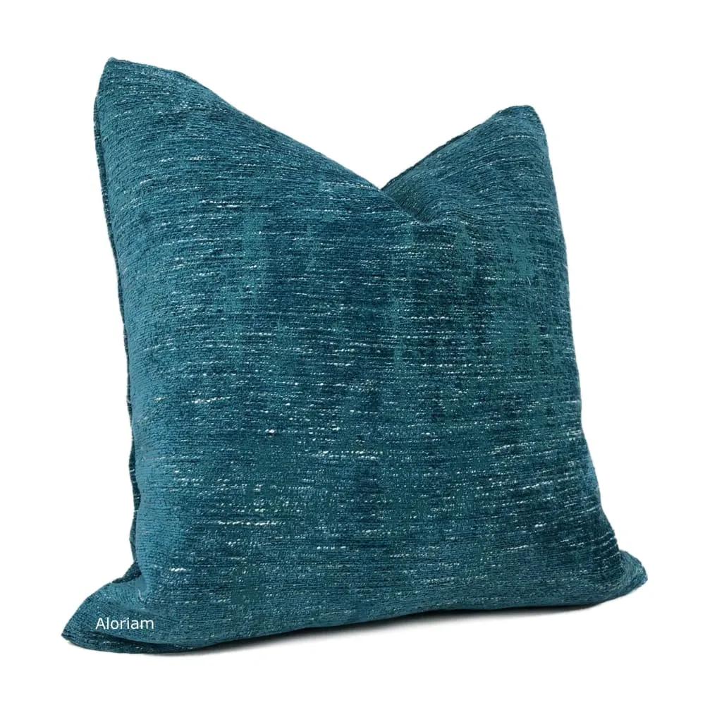 Knox Peacock Teal Slub Textured Chenille Pillow Cover