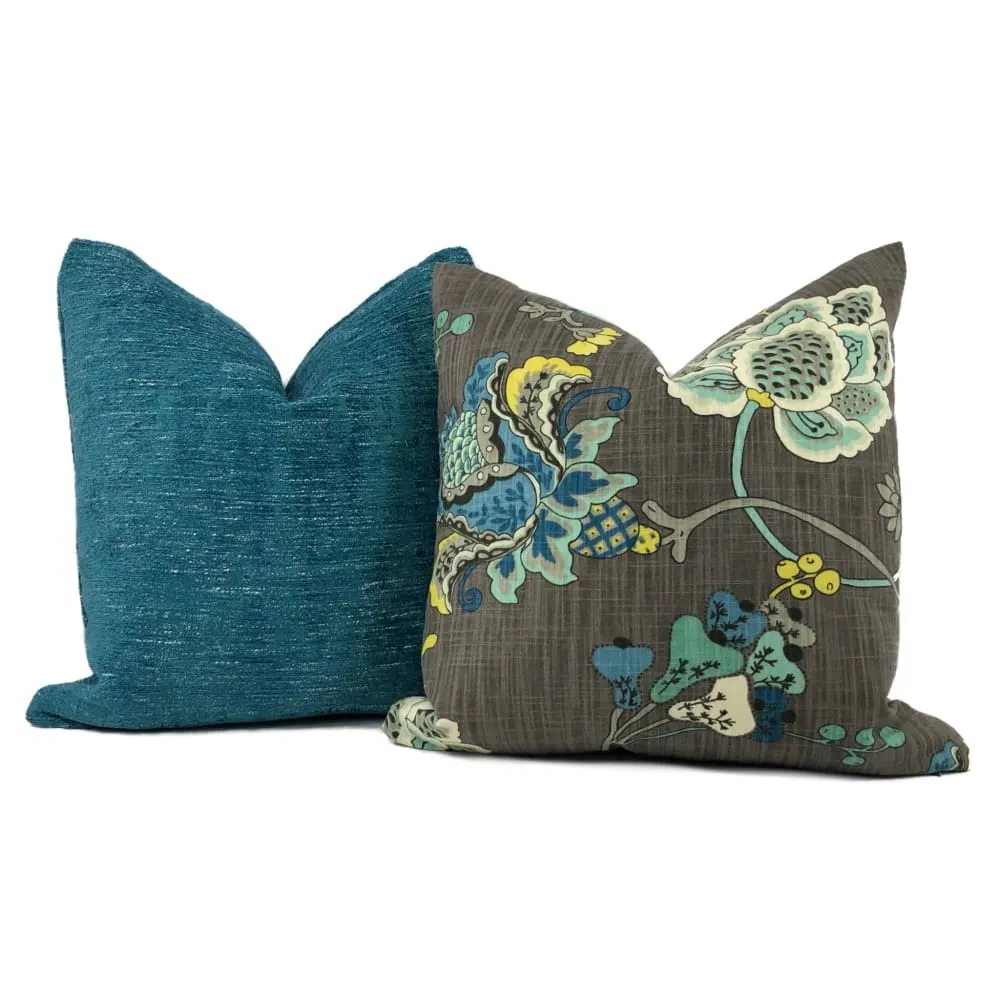 Knox Peacock Teal Slub Textured Chenille Pillow Cover