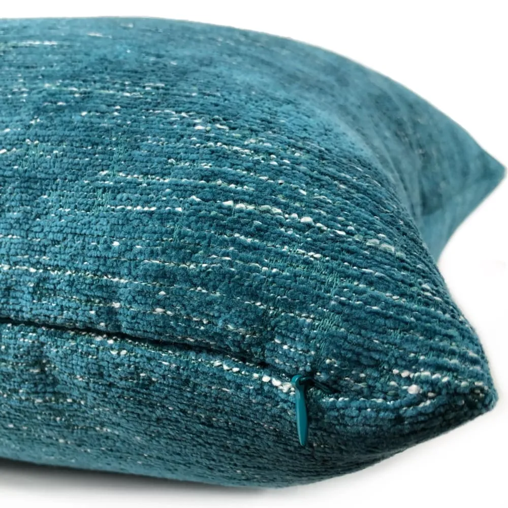 Knox Peacock Teal Slub Textured Chenille Pillow Cover