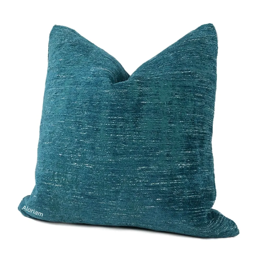 Knox Peacock Teal Slub Textured Chenille Pillow Cover