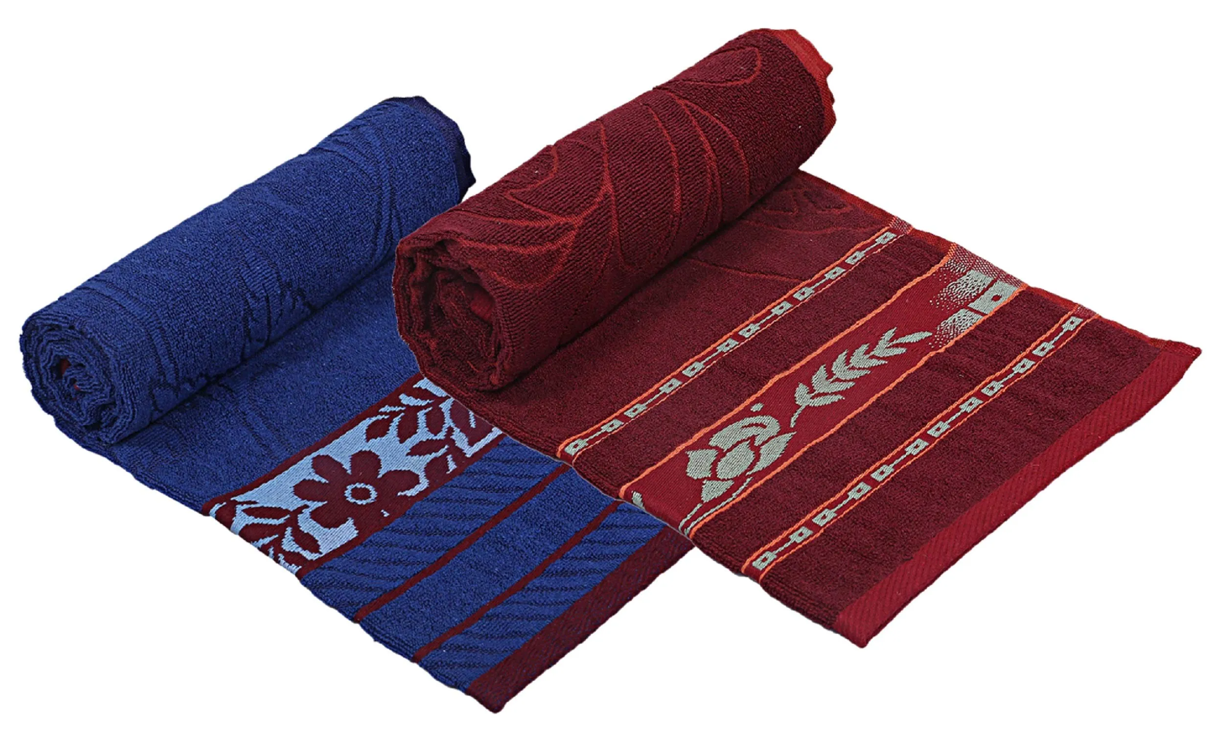 Kuber Industries 100% Cotton 2 Pieces Bath Towel 27" x54” (Blue & Maroon) -CTKTC28927