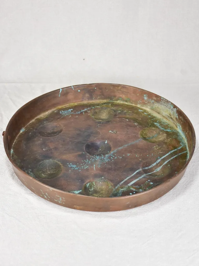 Large 18th century French copper escargot cooker / egg poaching pan - 7 places 17"