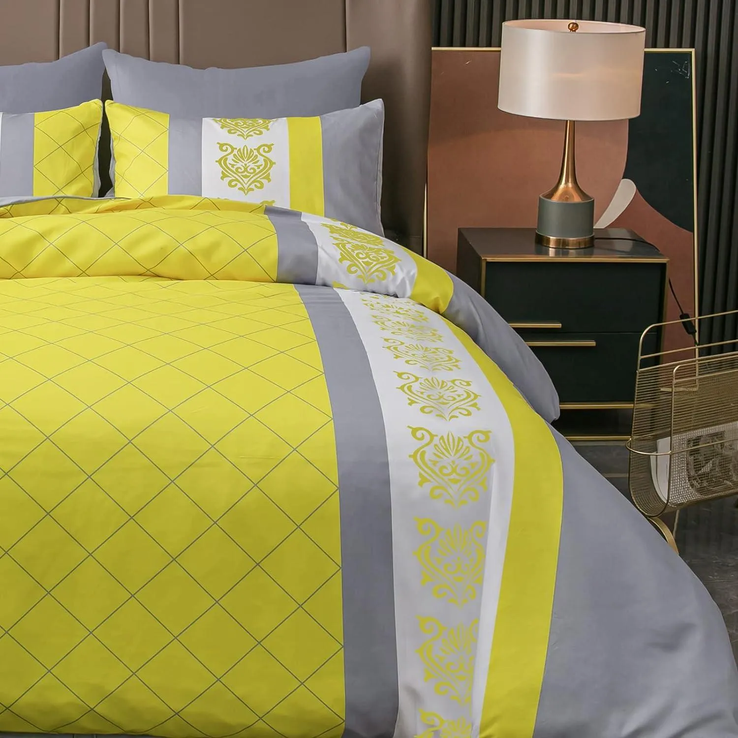 Lazzaro Duvet Cover Set-Bohemian (Yellow and Grey)