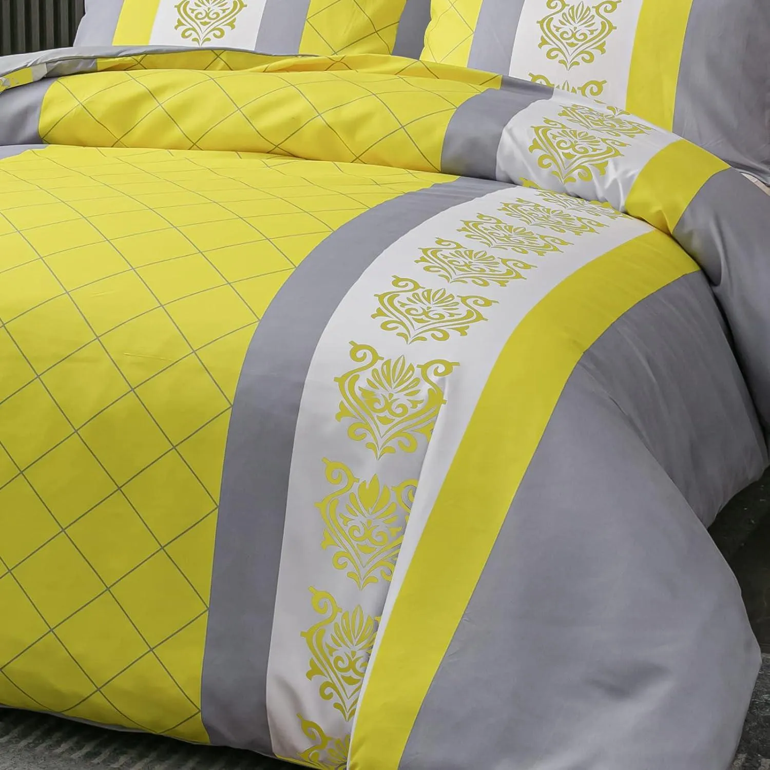 Lazzaro Duvet Cover Set-Bohemian (Yellow and Grey)