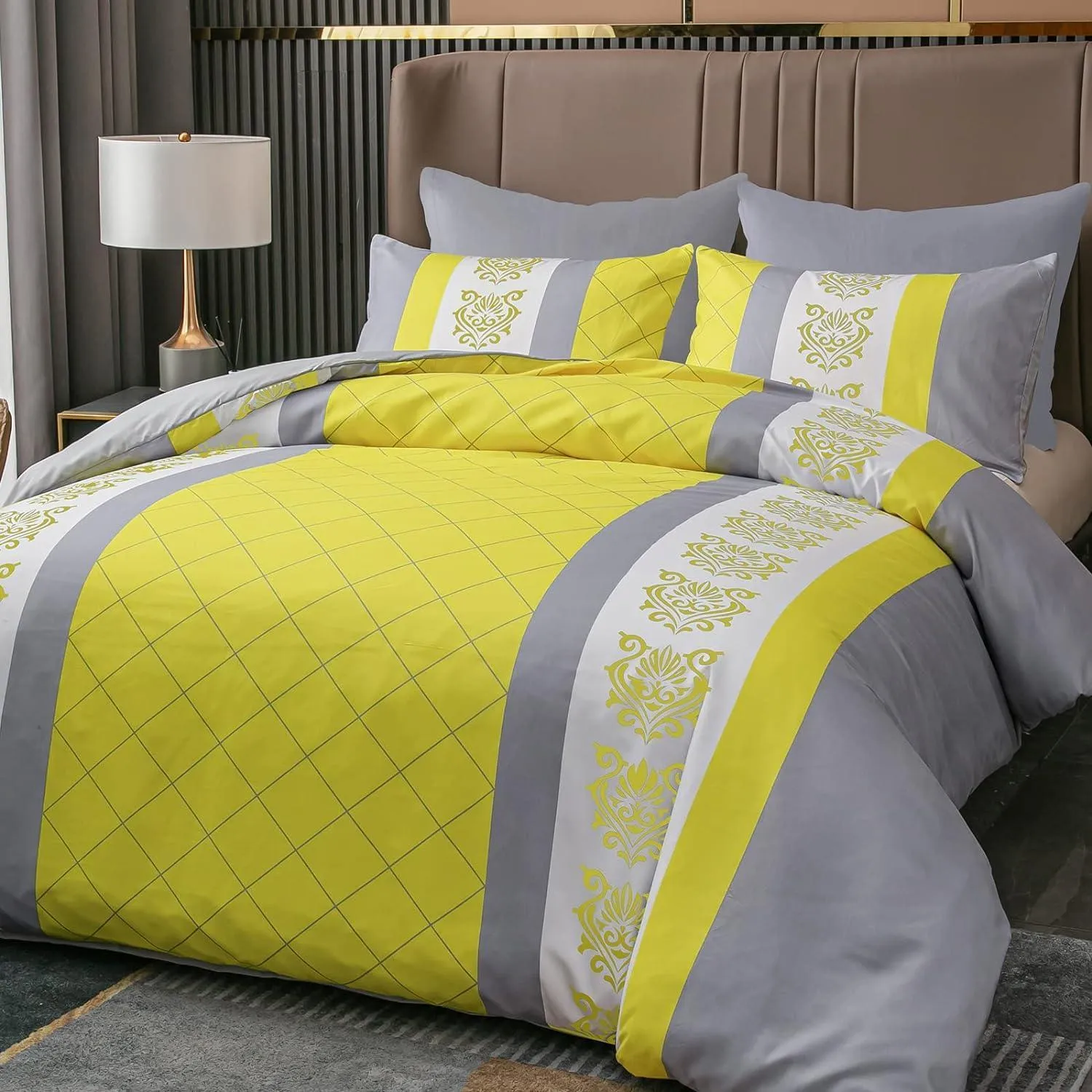 Lazzaro Duvet Cover Set-Bohemian (Yellow and Grey)