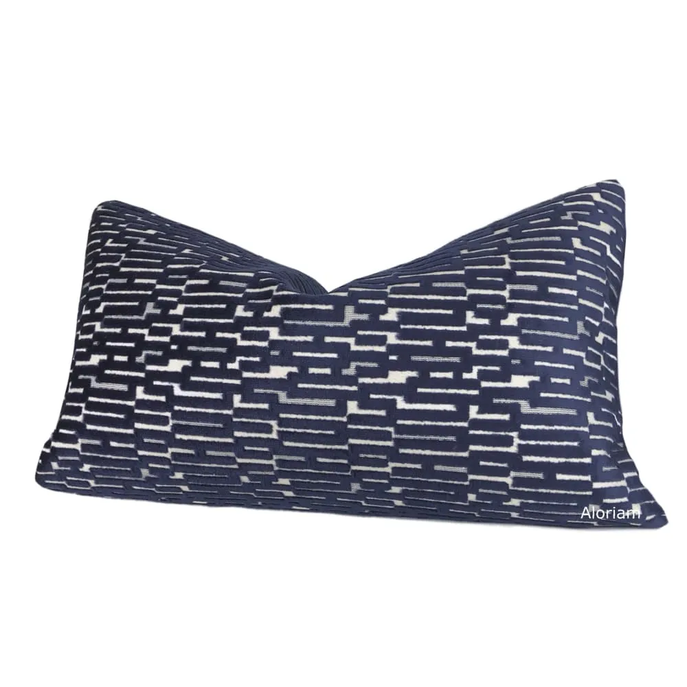 Lincoln Dark Ink Blue Geometric Velvet Pillow Cover