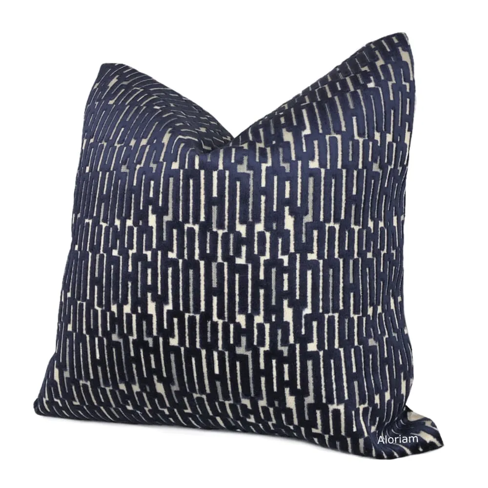 Lincoln Dark Ink Blue Geometric Velvet Pillow Cover