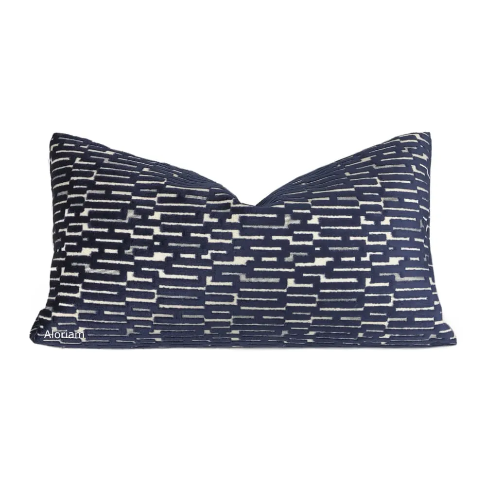 Lincoln Dark Ink Blue Geometric Velvet Pillow Cover