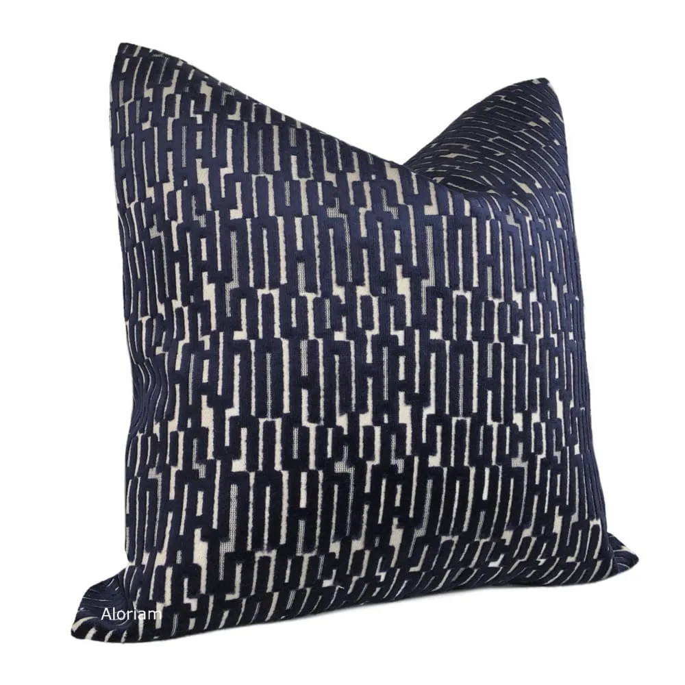 Lincoln Dark Ink Blue Geometric Velvet Pillow Cover