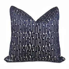 Lincoln Dark Ink Blue Geometric Velvet Pillow Cover