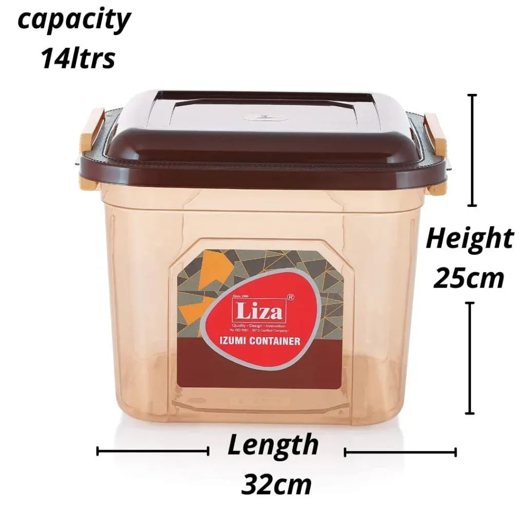 Liza Airtight Plastic Brown 14L Square Food Storage Container for Kitchen Storage