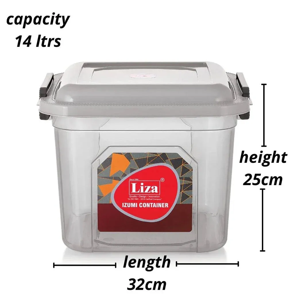 Liza Airtight Plastic Grey 14L Square Food Storage Container for Kitchen Storage