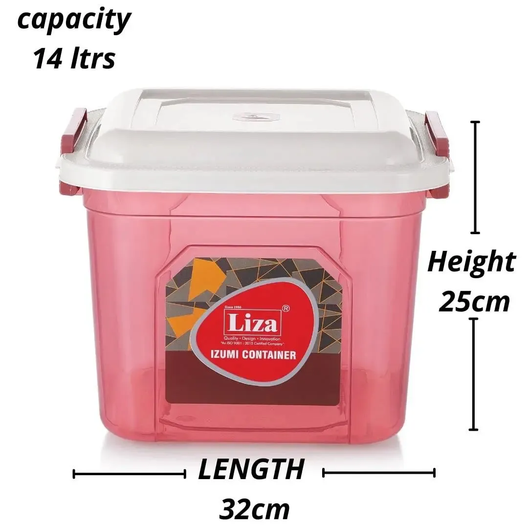 Liza Airtight Plastic Pink 14L Square Food Storage Container for Kitchen Storage