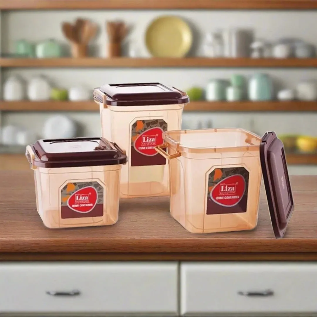 Liza Brown Airtight Plastic Square Food Storage Container Set for Kitchen