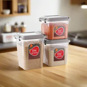 Liza Grey Airtight Plastic Square Food Storage Container Set for Kitchen