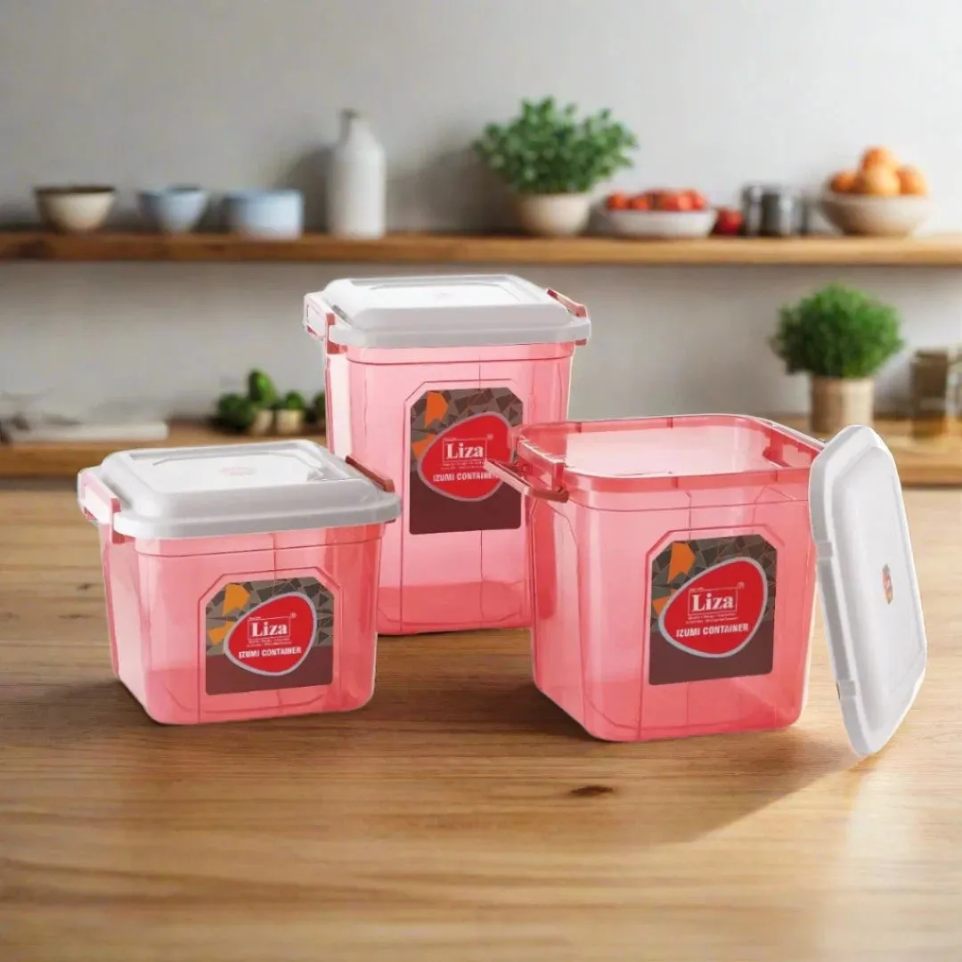 Liza Pink Airtight Plastic Square Food Storage Container Set for Kitchen