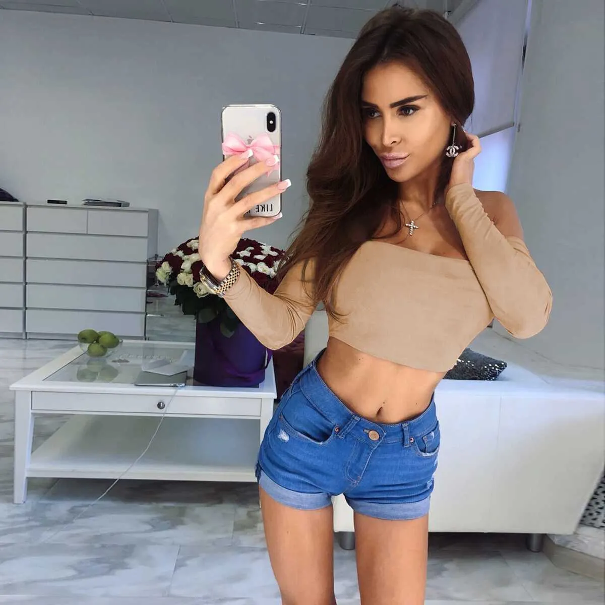 Long Sleeve Top Off Shoulder