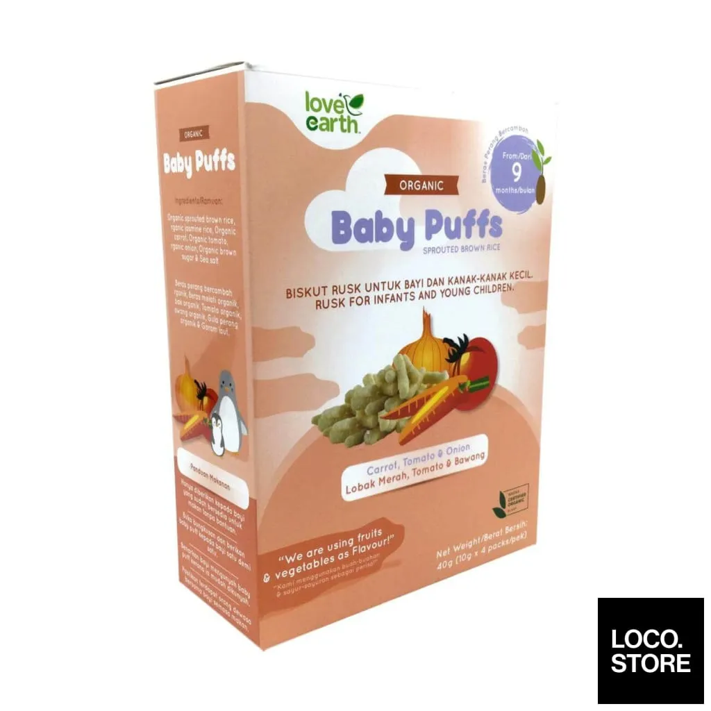 Love Earth Organic Baby Puffs Sprouted Brown Rice Carrot, Tomato & Onion 40g