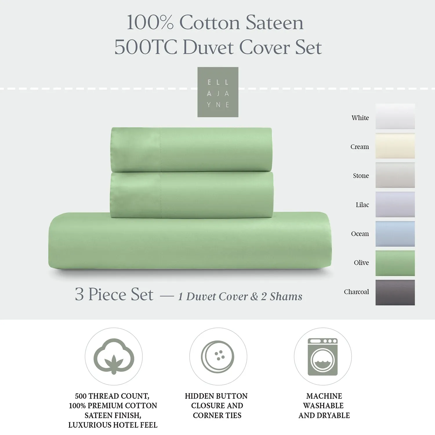 Luxe Cotton Sateen Duvet Cover Set, 3pc - Smooth, Breathable, Comfort