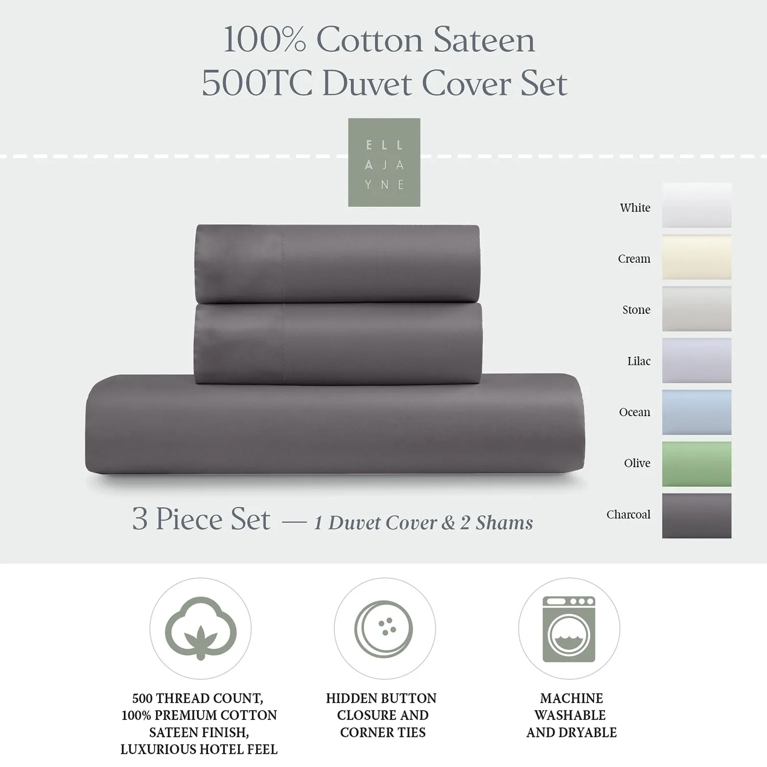 Luxe Cotton Sateen Duvet Cover Set, 3pc - Smooth, Breathable, Comfort