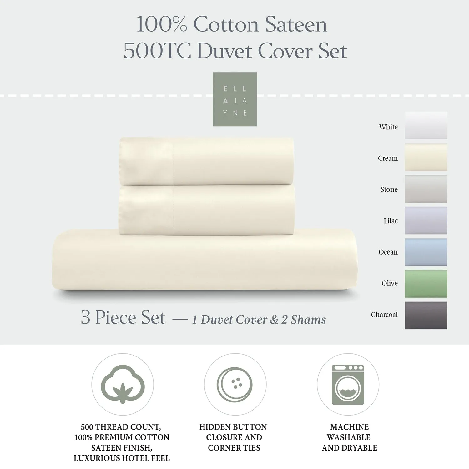 Luxe Cotton Sateen Duvet Cover Set, 3pc - Smooth, Breathable, Comfort