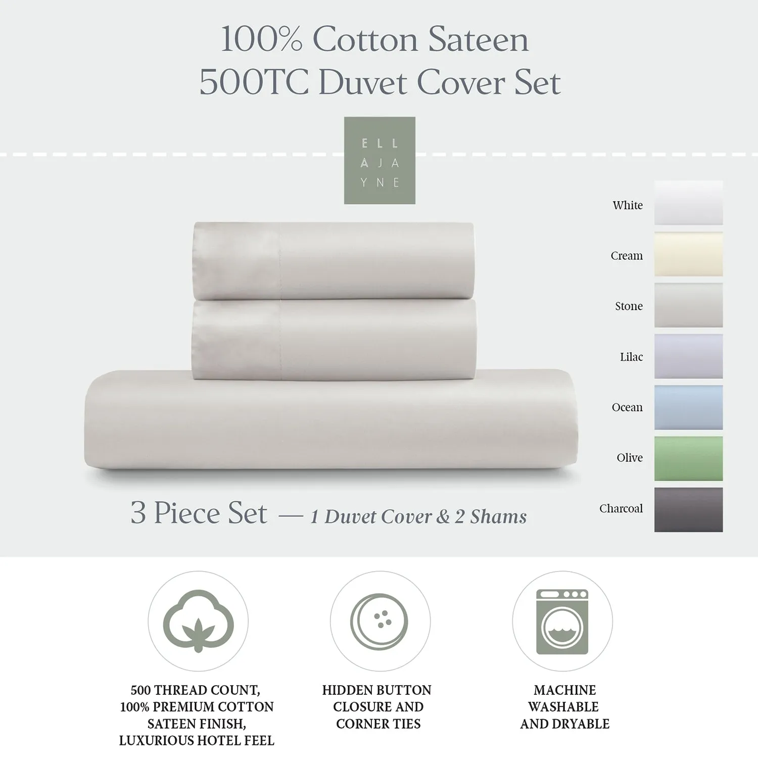 Luxe Cotton Sateen Duvet Cover Set, 3pc - Smooth, Breathable, Comfort