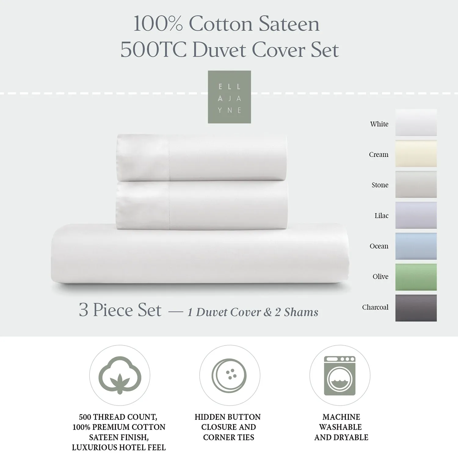 Luxe Cotton Sateen Duvet Cover Set, 3pc - Smooth, Breathable, Comfort