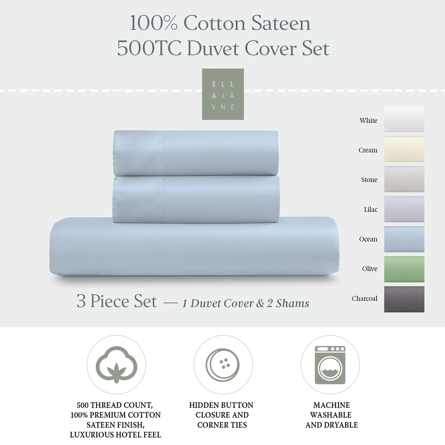 Luxe Cotton Sateen Duvet Cover Set, 3pc - Smooth, Breathable, Comfort