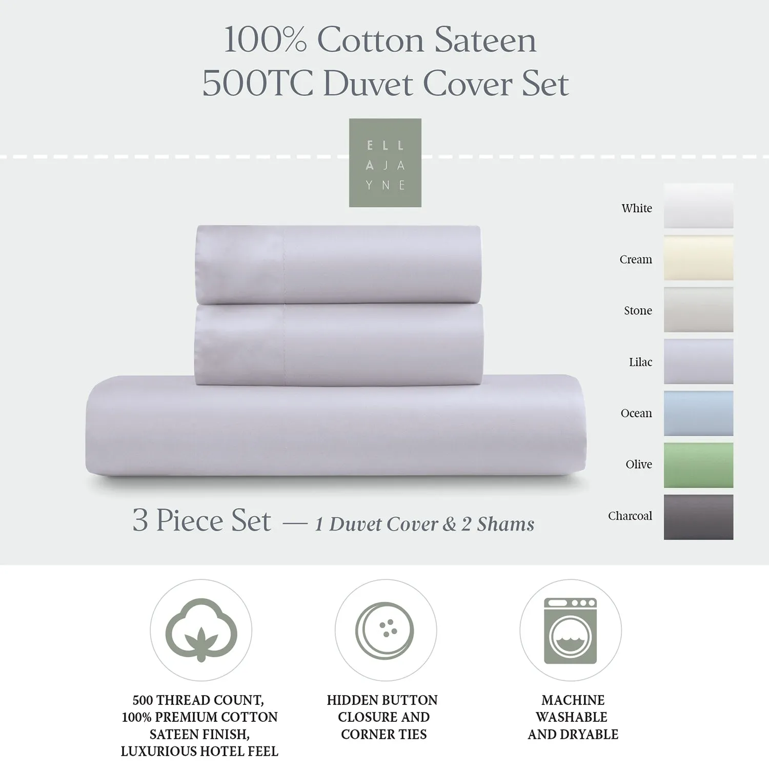 Luxe Cotton Sateen Duvet Cover Set, 3pc - Smooth, Breathable, Comfort