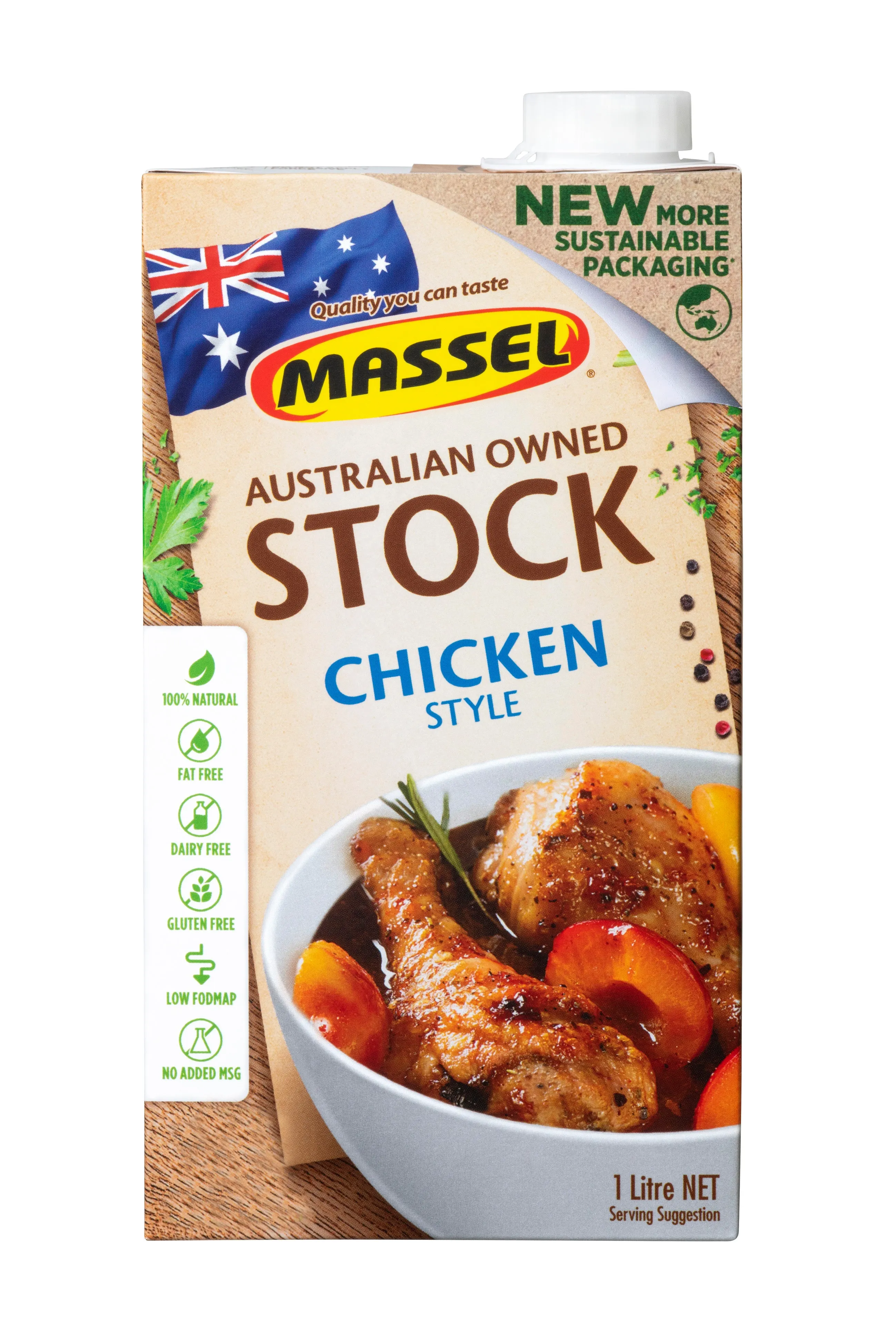 Massel Chicken Flavour Liquid Stock, No Garlic, No Onion (1L)