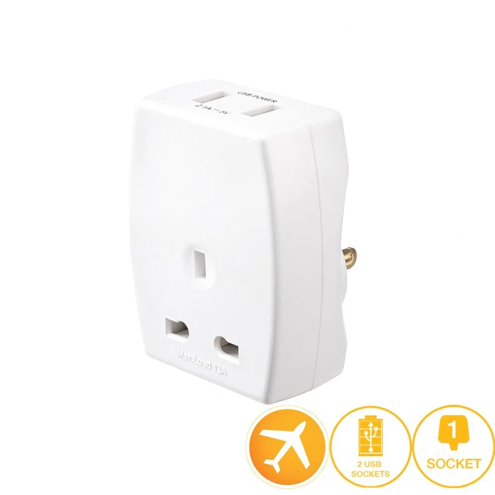 Masterplug Travel Adapter with 2 USB (2.1A) UK (TAUSBEUR2-MPA) / (TAUSBUSA2-MP)