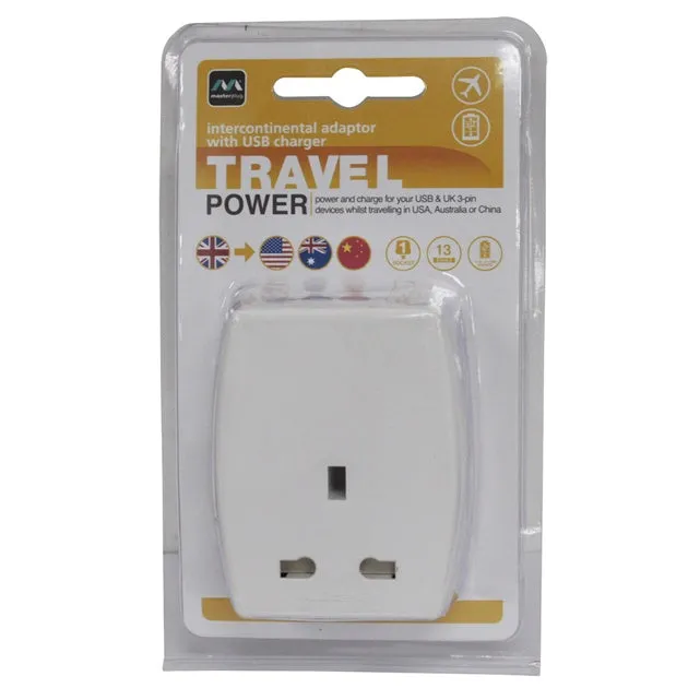 Masterplug Travel Adapter with 2 USB (2.1A) UK (TAUSBEUR2-MPA) / (TAUSBUSA2-MP)