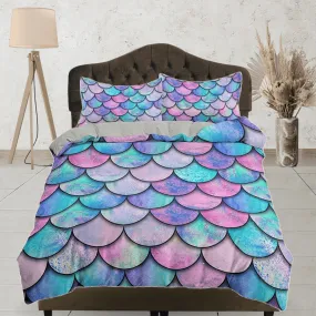 Mermaid Fish Scales Kids Duvet Cover Set, Colorful Toddler Bedding, Kids Bedroom, Cute Bedding, Duvet King Queen Full Twin Single