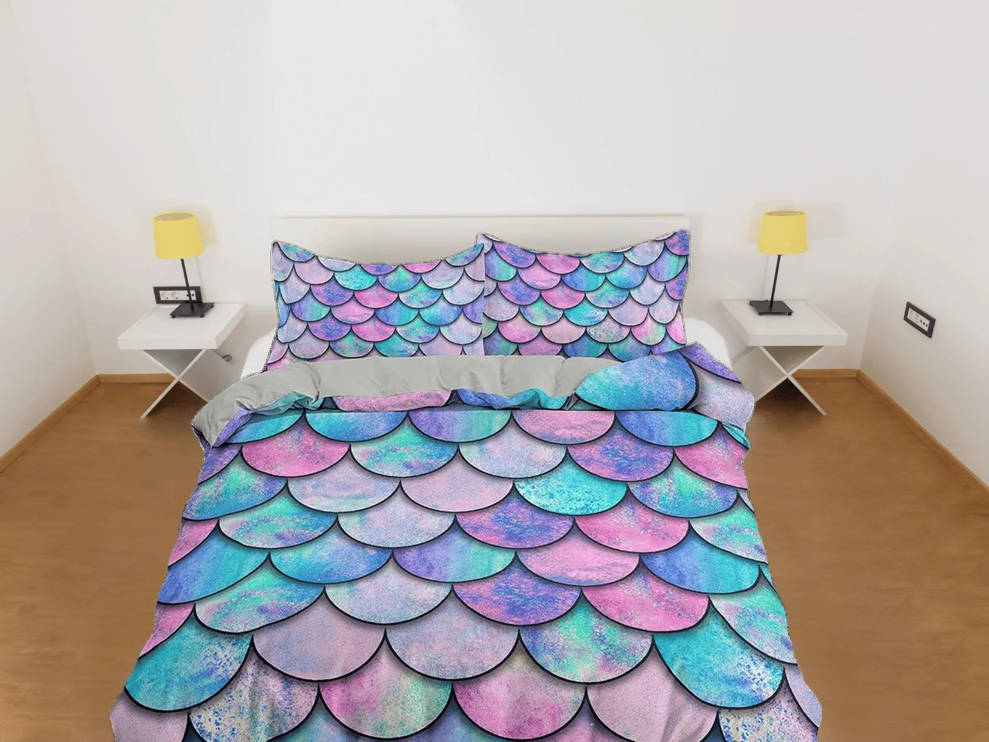 Mermaid Fish Scales Kids Duvet Cover Set, Colorful Toddler Bedding, Kids Bedroom, Cute Bedding, Duvet King Queen Full Twin Single