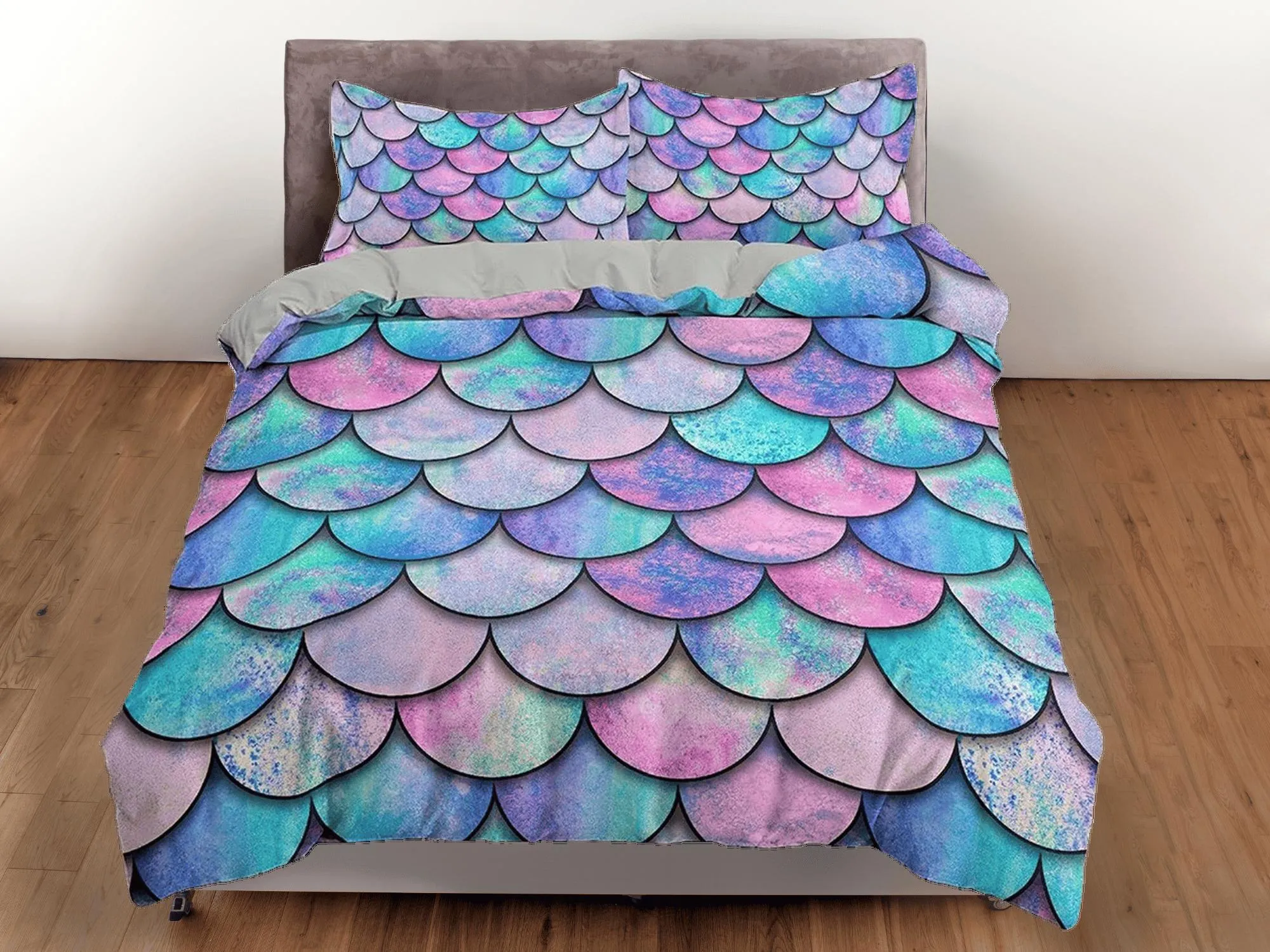 Mermaid Fish Scales Kids Duvet Cover Set, Colorful Toddler Bedding, Kids Bedroom, Cute Bedding, Duvet King Queen Full Twin Single