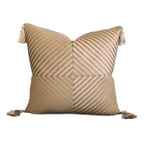 Metallic Gold Striped Tassel Throw Pillow Cover 20x20