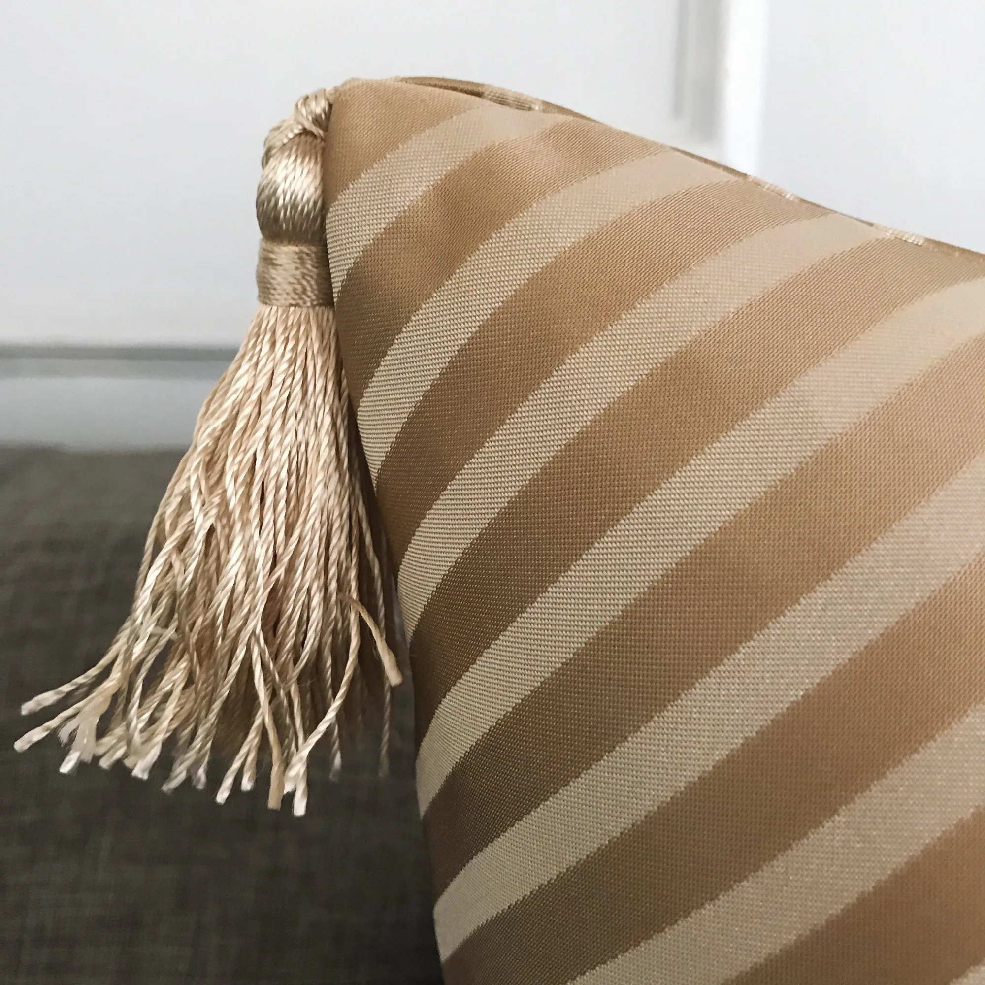 Metallic Gold Striped Tassel Throw Pillow Cover 20x20