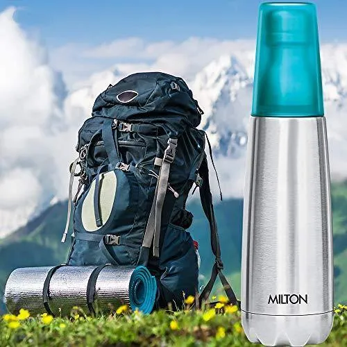 Milton Vertex -500 Thermosteel Water Bottle with Unbreakable Blue Tumbler, 500 ml, Blue