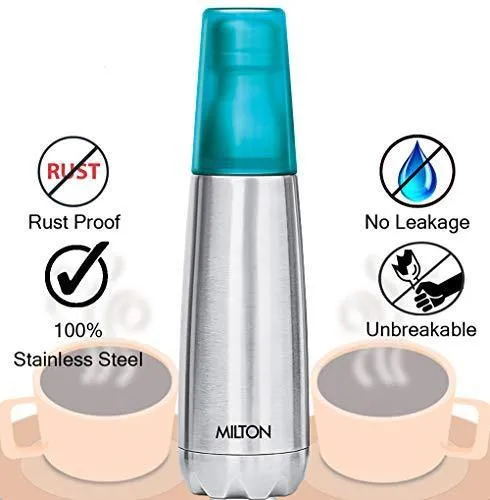 Milton Vertex -500 Thermosteel Water Bottle with Unbreakable Blue Tumbler, 500 ml, Blue