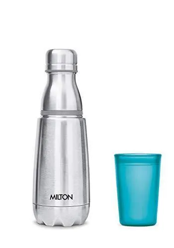 Milton Vertex -500 Thermosteel Water Bottle with Unbreakable Blue Tumbler, 500 ml, Blue