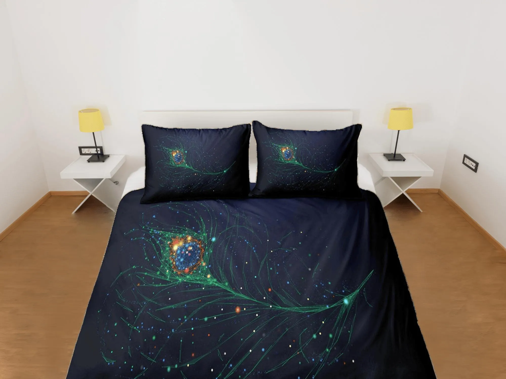 Minimalist bedding with peacock decor aesthetic bedding set full, luxury duvet cover queen, king, boho duvet, designer bedding