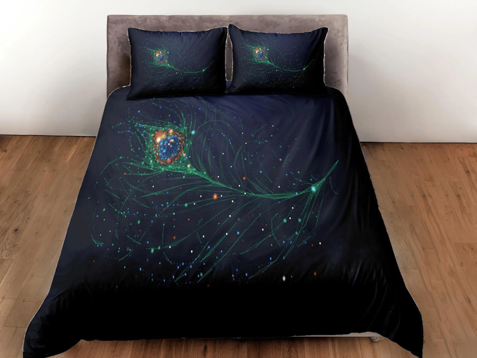 Minimalist bedding with peacock decor aesthetic bedding set full, luxury duvet cover queen, king, boho duvet, designer bedding