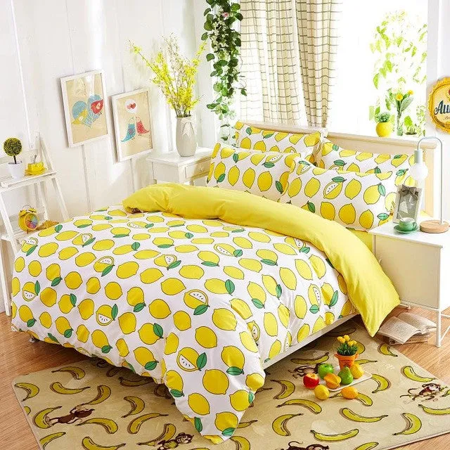 Morden bedding set 4pcs bedding housse de couette AB side bed sheet panther duvet cover set bed linens lemon fashion bed set