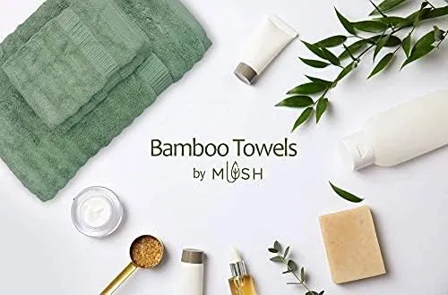 Mush Bamboo 3 PieceTowels Set | Ultra Soft, Absorbent and Antimicrobial 600 GSM (Bath Towel, Hand Towel and Face Towel) Perfect for Daily Use and Gifting (Olive Green)