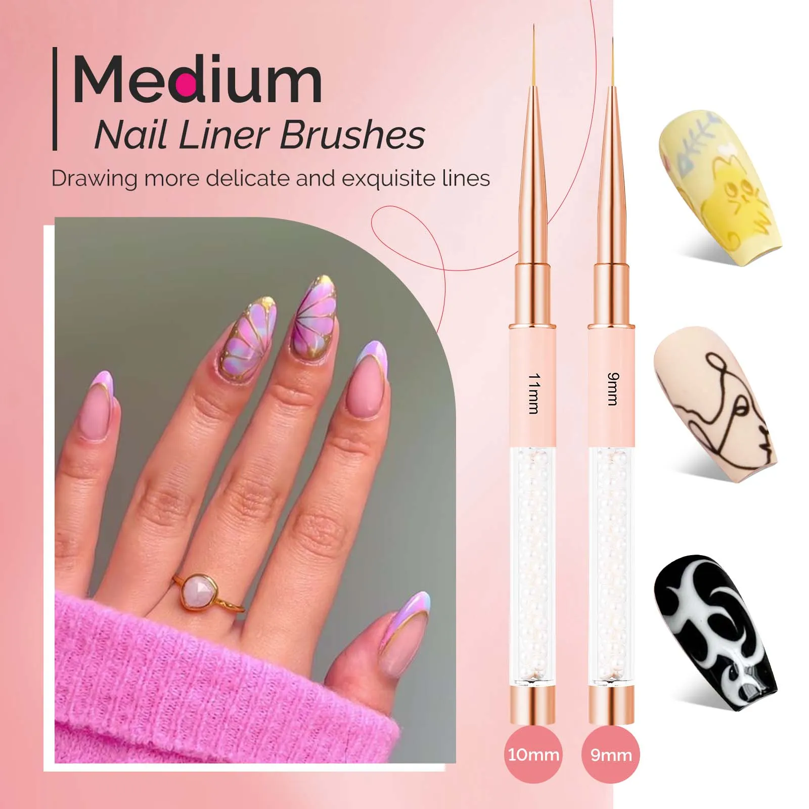 Nail Art Liner Brushes 5Pcs - White Pearl