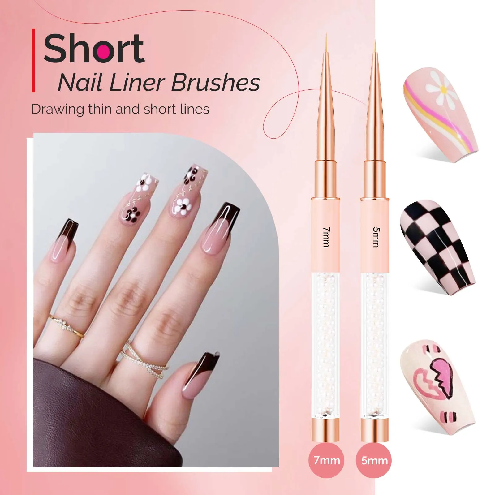 Nail Art Liner Brushes 5Pcs - White Pearl