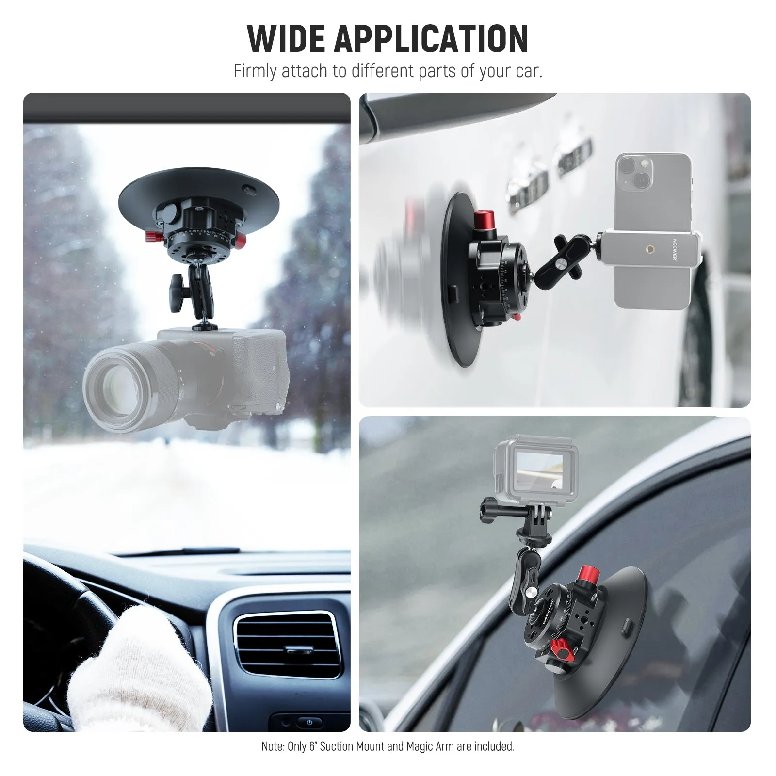 NEEWER CA013 6" Camera Suction Mount with Ball Head Magic Arm