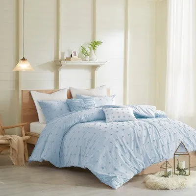 New - 7pc Full/Queen Kay Urban Habitat Cotton Jacquard Duvet Cover Set Blue