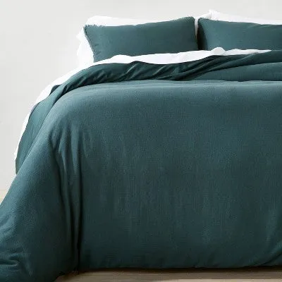 New - Full/Queen Heavyweight Linen Blend Duvet Cover & Sham Set Dark Teal Blue - Casaluna