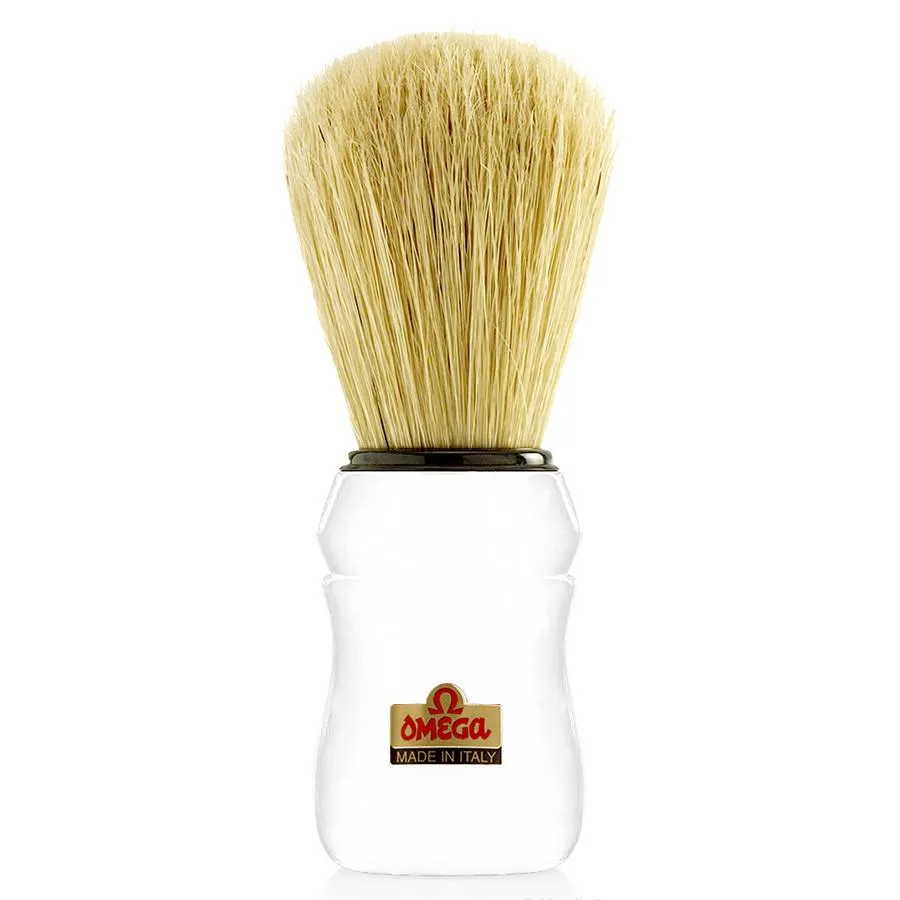 Omega 49 Professional Boar Bristle Shaving Brush, White Handle